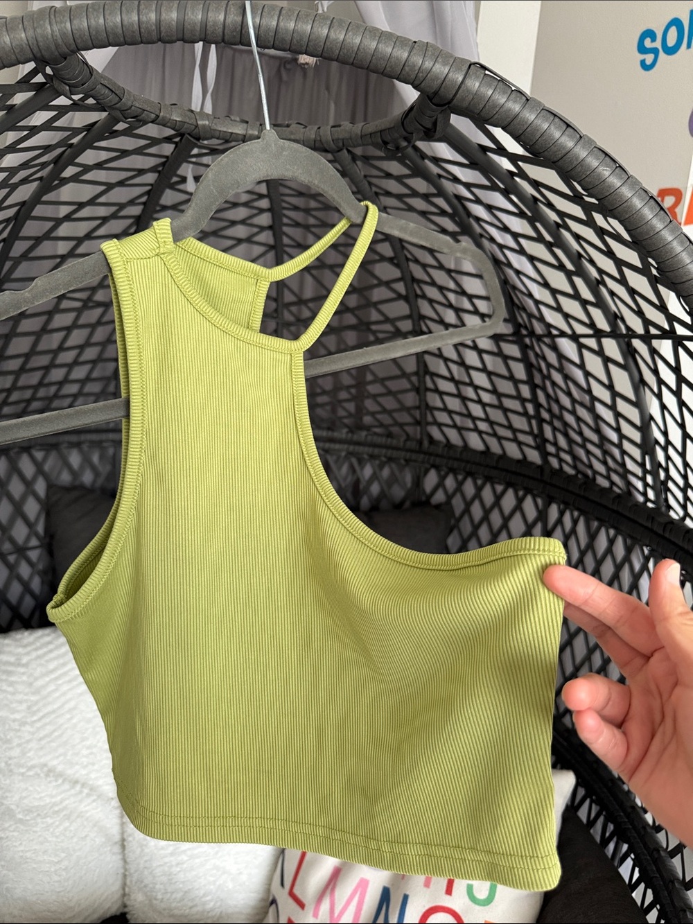 SHEIN Olive Green Asymmetrical Ribbed Crop Tank
